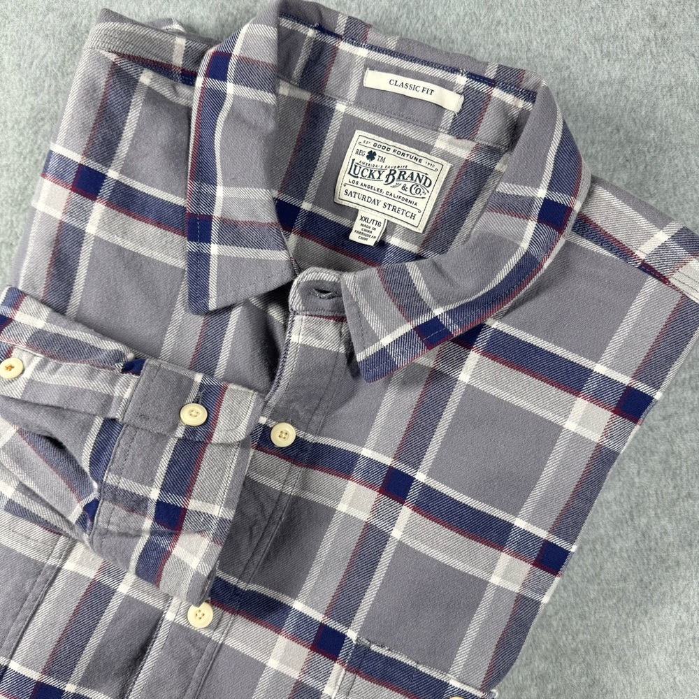 Lucky Brand Men’s Saturday Stretch XXL Classic Fit Long Sleeve Gray Plaid Shirt
